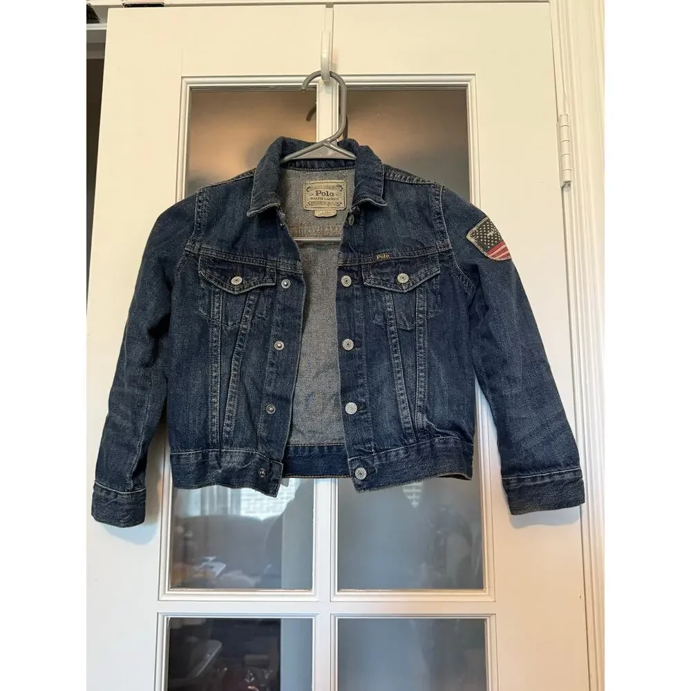 Ralph Lauren Denim Trucker Jacket boys size 5 American Flag patch